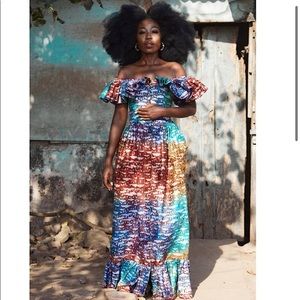 Sika Amare Ruffle Neck Cotton Maxi Dress